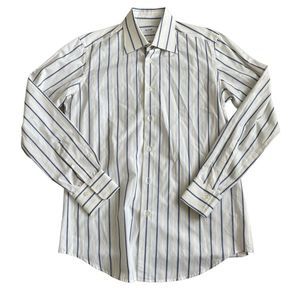 Pal Zileri White Blue Striped Italian Dress Shirt